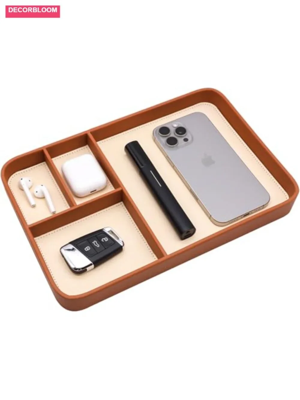 Vegan Leather Valet Tray - Nightstand Organizer for Keys, Wallet, Watch